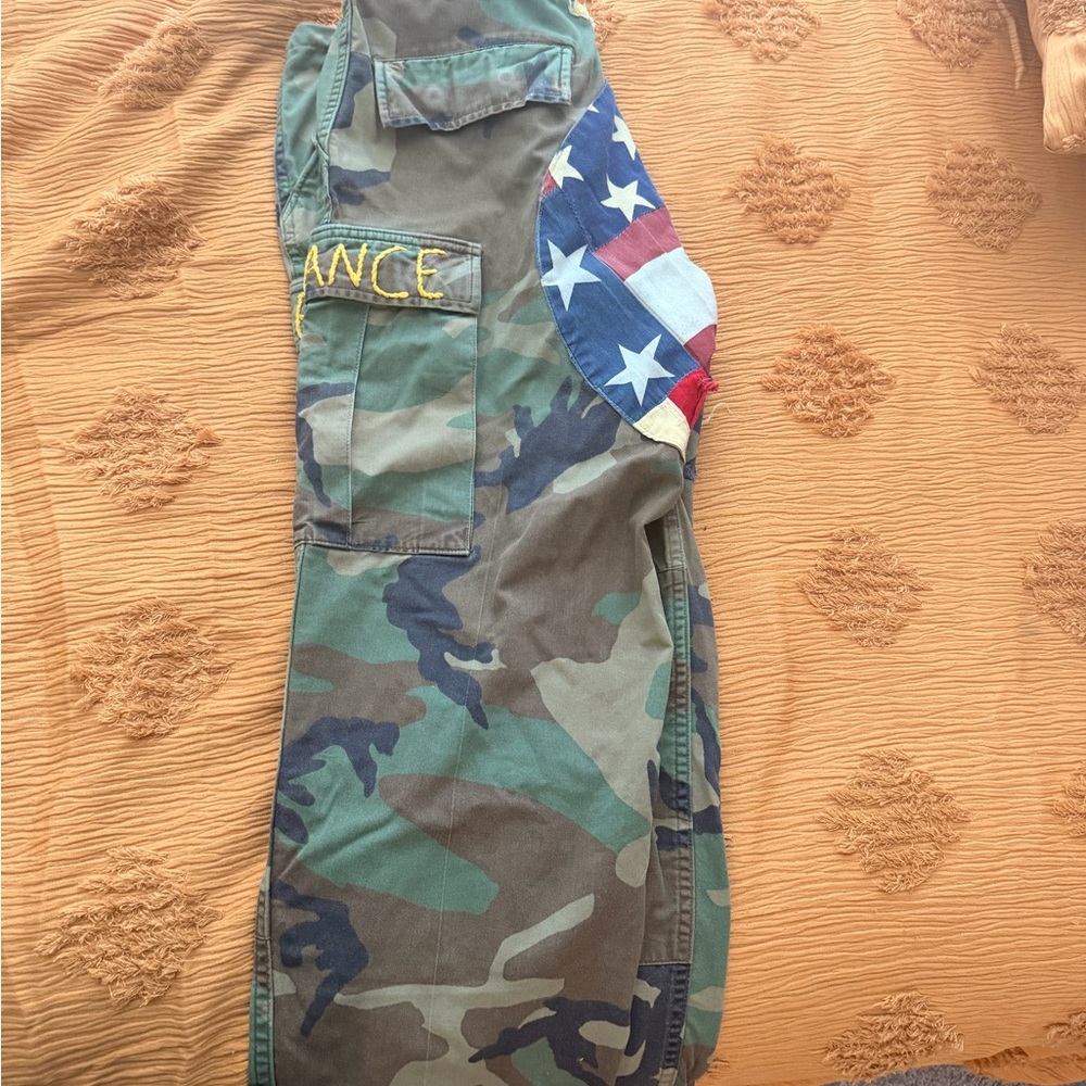 Camouflage Cargo Pants with American Flag Detail